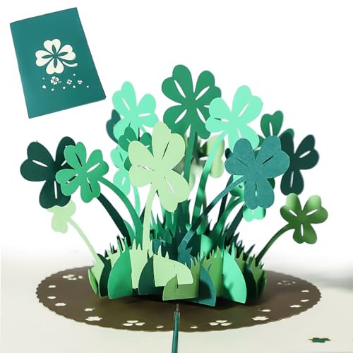 Pop-Up Karte Glücksklee, 3D Pop-Up-Grußkarte, 3D Grußkarten Geburtstagskarte Geschenk, 3D Geburtstags Karte, Klapp Karte, Geschenkkarte für Neujahr, Gute Besserung, Viel Glück, Geburtstag