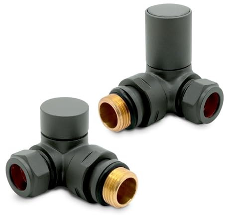 Basalt Grey (RAL 7012) Corner Modern Standard Rounded Radiator Towel Rail Valves Central Heating (Pair) 1/2 BSP