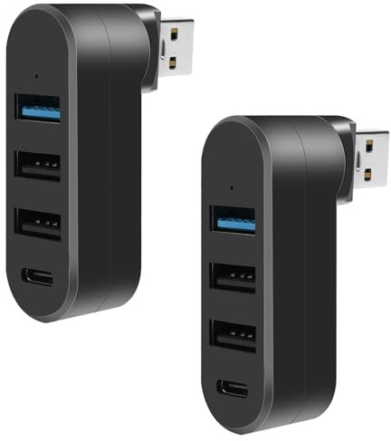 AXFEE 2 Pezzi USB 3.0 Hub, Ruotabile 3-Porta Splitter Hub, USB 2.0 + USB 3.0+ Type C per Computer, Portatile, MacBook, Chiavetta USB, Stampante, Tastiera, Mouse, Cuffie-Neo
