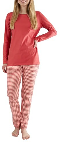 Götzburg Damen Schlafanzug Langarm - 100% Baumwolle, Pyjama-Set mit Karierter Pyjamahose