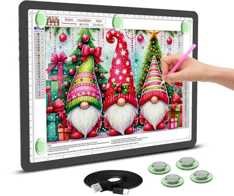 Leuchttisch A4, 9000 Lux Sehr Hell LED Lightpad mit Seitliche Tasten, Magnetischer Clip, 6 Stufige Dimmung 3 Farbtemperatur Light Pad Lichtpad für Diamond Painting, Designen, Zeichnen Skizzieren