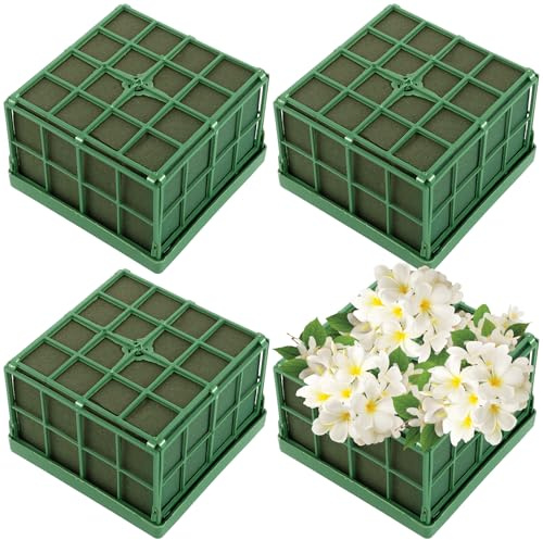 CYEER 4er Set Steckschaum mit Gitter & Saugnäpfen 12x12x9cm– Saugfähiger Blumenschaum für Frischblumen, Ideal für Hochzeitsauto, Fensterdeko & DIY Tischgestecke – Sicherer Halt auf glatten Oberflächen