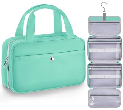 Chakipee Reise Kulturbeutel zum Aufhängen für Damen – Wasserdichter Kosmetiktasche Kosmetiktasche mit Klarfenster, Leichte Waschtasche für Essentials, Make-up, Shampoo, Kulturtasche,Grün, Mittel