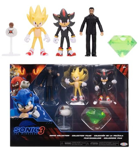 Sonic 3 Movie Actionfiguren-Multipack, 6cm von JAKKS Pacific, offizielle SEGA-Lizenz, Wave 1 mit Sonic-, Shadow- und Knuckles-Figuren sowie Buzz Bomber- und Drohnenzubehör