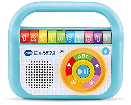 VTech - Music'Kid Bleu, Baladeur Musical Enfant, Enceinte Bluetooth Lumineuse avec Comptines, Chansons Éducatives et Relaxantes, Enregistreur Vocal, Cadeau Enfant Dès 2 Ans - Contenu en Français