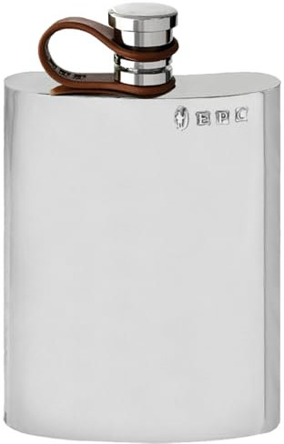 English Pewter Company 6oz Plain Pewter Whiskey Flasks Hip Flask with Leather Cap [LFL256]