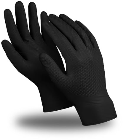 MANIPULA PROTECT Black Nitrile Diamond Grip Gloves Extra Strong Thick Powder & Latex Free Multi-Purpose Mechanic of 50 (100, 9 / L)