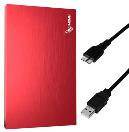 SUHSAI 320GB External Hard Drive USB 3.0 – Portable External HDD for Mac, Laptop, PS5, PC – External Hard Disk Drive for Backup, Photo Storage, Data Transfer, Gaming, Extended Storage – Red
