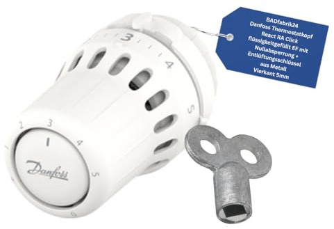 BADfabrik24 Thermostatkopf RA-Click EF flüssigkeitgefüllt mit Nullabsperrung + Entlüftungsschlüssel 5 mm – präzise Temperaturregelung, schneller Schnappanschluss, inkl. Metallschlüssel, Set (1)