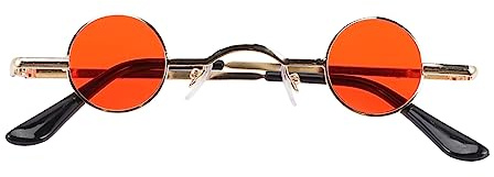ROMISBABA Lunettes De Soleil Rondes Punk Vintage En Métal Doré Avec Verres Rouges, Unisexe, Protection Uv, Pour Fêtes, Mariages Et Plage, Taille Mini