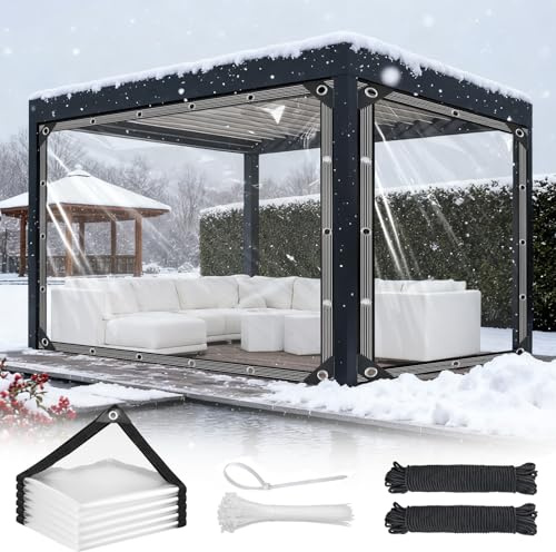 Clear Tarpaulin Waterproof Heavy Duty 2m x 4m Transparent Tarpaulin with Eyelets Tear Resistant 420 g/m² PVC Clear Tarp for Gazebo Balcony Rabbit Hutch Greenhouse Chicken Coop Balcony Outdoor