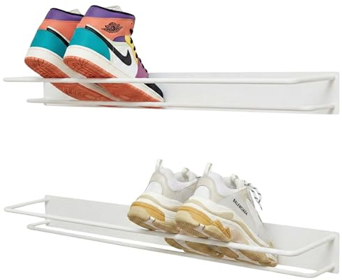 FRAMADO Entrata - Schuhregal Wandmontage 2er Set - Schuhaufbewahrung Hängend - Länge 78 cm - Schuhorganizer, Schuhe Aufbewahrung Platzsparend - Schuhe Organizer Modern - aus Metall Weiß