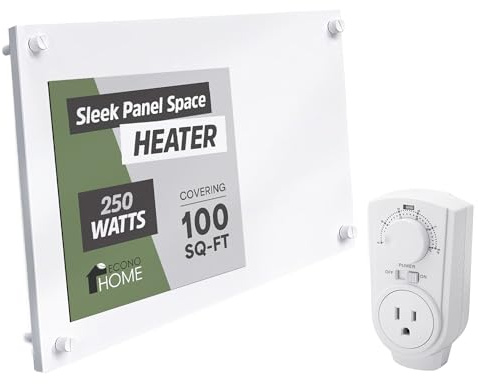 EconoHome Convection Wall Heater with Thermostat - 250W Electric Wall Mounted Space Heater Panel - Updated Model, 120V - Heats Rooms up to 120 Sq Ft