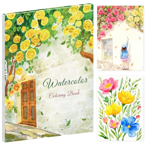 Elfew Cahier Aquarelle a Peindre pour Débutants, Livre Aquarelle Adulte | 160GMS Papier Aquarelle, 20 Fleurs Planches à Peindre à l Aquarelle,Livre Coloriage Adulte,Cadeau pour Adultes et Adolescents