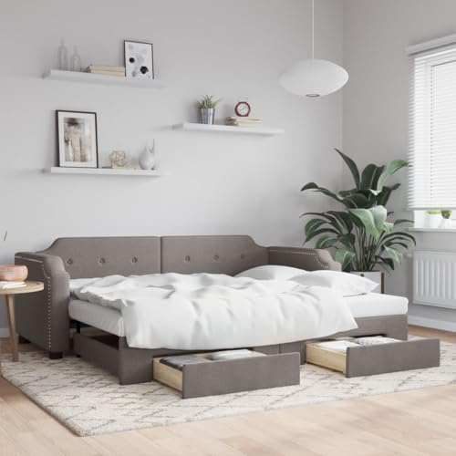 QJBSAVVA Ausziehbares Tagesbett 223x110x66,5 cm mit Schubladen, 2-in-1 Schlafsofa, Gästebett für kleine Räume, Stoff, Massivholz