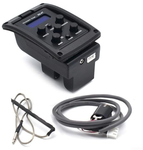 Accordeur EQ 4 bandes avec accordeur chromatique intégré et sortie directe pour guitare acoustique, jack 6,35 mm, design compact (78,2 x 66,5 mm), alimenté par batterie 9 V