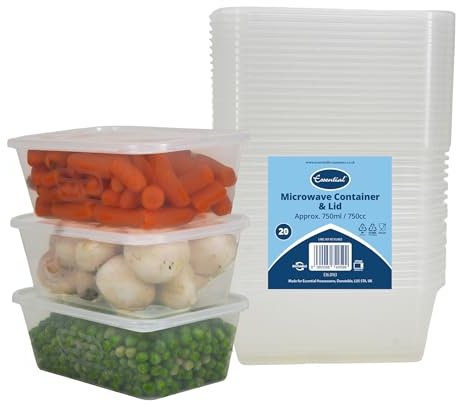 Euro Classic Essential Housewares 20 Plastic Food Containers with Lids - 750ml. BPA-Free Leak-Proof Plastic Lunch Box Meal Prep Containers Reusable. Lunchbox Snack Box Food Storage Containers.