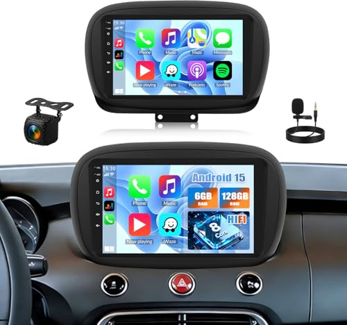 6G+128G 8Core GOHHDL Android 15 Autoradio per FIAT 500X 2014-2020 con Carplay Android Auto, 9 Pollici Touch Screen con Bluetooth GPS Navi WiFi FM/RDS HIFI EQ DSP SWC Telecamera+MIC, per FIAT 500X