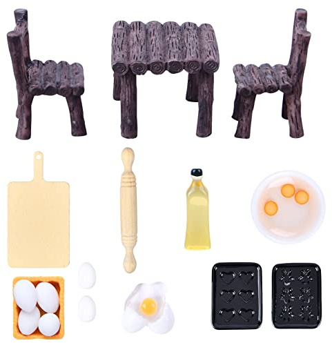 Aolso Puppenhaus Zubehör, 17 Stück Wichtel Zubehör, Wichtel Weihnachten, Deko Miniatur Eier Milchbrot Mehlbeutel Puppenhaus Küchen-Backset (Schwarz)