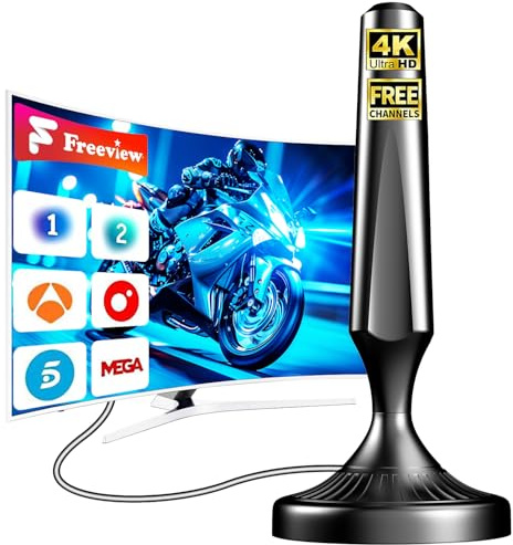 Antena TDT Interior para Smart TV – Antena TV Digital HD 4K/1080P con Recepción Omnidireccional 360°, Base Magnética Potente, Compatible con HDTV y DVB-T2/DVB-T, Instalación Rápida, Sin Cuotas