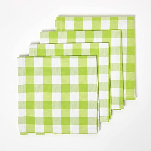 HOMESCAPES 4er-Set Karierte Stoffservietten grün-weiß 45x45 cm, Servietten Vichy-Karo, Tischservietten aus 100% Baumwolle