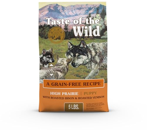 Taste of the Wild High Prairie Canine Grain-Free Recipe with Roasted Bison and Venison Dry Dog Food for Puppies, Made with High Protein from Real Meat and Guaranteed Nutrients and Probiotics 5lb