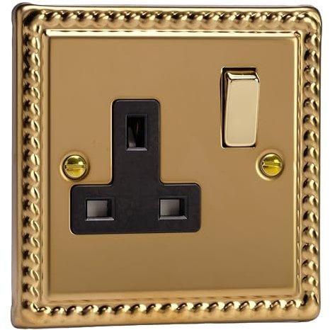 Varilight - 1 Gang 13 Amp Single Switched Socket Georgian Brass - XG4DB