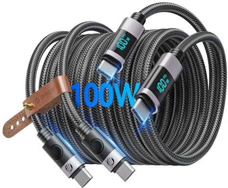 ORICO USB C auf USB C Kabel Mit Display -[2Pack 2M+2M], 5A Schnellladekabel 100W Typ C LED Display Kabel Kompatibel Mit iPhone 15/Pro/Plus/Pro Max, MacBook, iPad Pro/Air