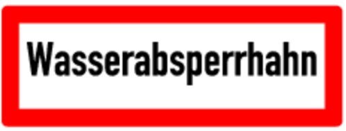 LEMAX® Aufkleber Feuerwehrschild, Wasserabsperrhahn - DIN 4066 Folie selbstklebend weiß/schwarz/Randfarbe: rot 297x105mm