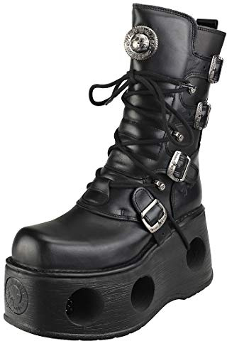 New Rock Shoes - Unisex Leather Mid-Calf Boots with Neptune Spring Soles