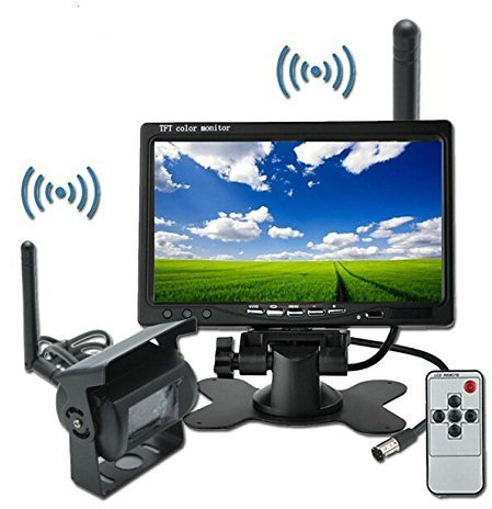 BW videocamera Wireless CCD con visione notturna, per retromarcia e visione posteriore, per auto, camion, camper, schermo da 17,78 cm (7) LCD, 12-24 V