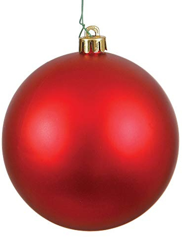 Vickerman 4 Red Matte Ball Christmas Ornament, Shatterproof UV Resistant Plastic, Set of 6 for Christmas Tree Decor - Floral Wire for Reliable Hanging.