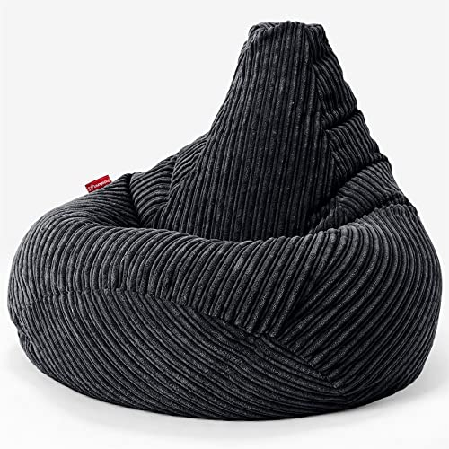 Lounge Pug Cord Highback Bean Bag Chair - Gaming Bean Bags UK Recliner Chair - Black