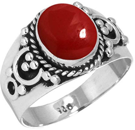 Jeweloporium Roter Stein 925 Silber Ringe für Damen mit Stein Handgefertigt Silber Ringe Größe 50(15.9) Engagement Geschenk Cocktail Schmuck