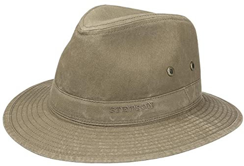 Stetson Organic Cotton Travellerhut Herren Stoffhut aus Bio-Baumwolle mit UV-Schutz 40+ Nachhaltiger Baumwollhut Sonnenhut Frühjahr Sommer Khaki S (54-55 cm)