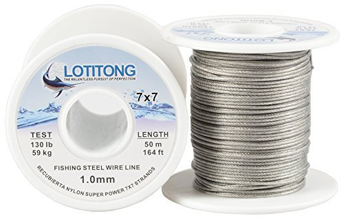 LOTITONG Super power 130LB 164ft fishing steel wire line 7x7 49 strands Trace Coating Wire Leader Coating Jigging Wire Lead Fish Jigging Line diameter 1.0mm