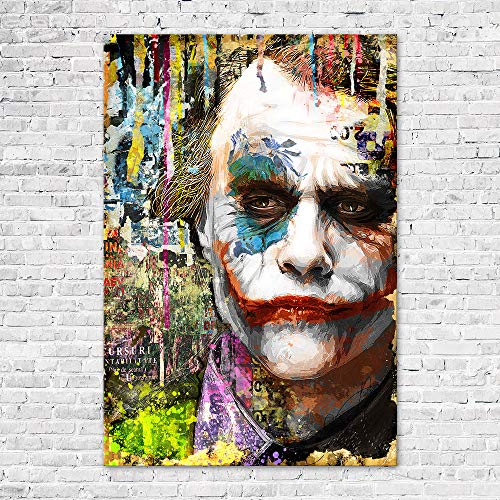 Zabarella Joker Vintage Leinwand gedruckt auf Keilrahmen, Pop Art, Wanddekoration, Wohnzimmer Schlafzimmer (60 cm x 90 cm)