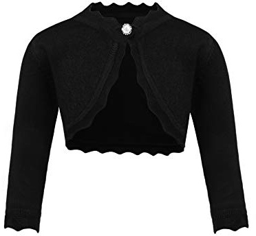 trudge Boléro Bébé Enfant Fille à Manche Longue Cardigan Boléro Demoiselle d'honneur Baptême Soirée Cérémonie Veste Gilet Noir 7-8 Ans