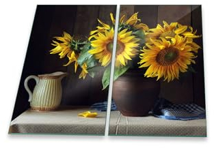 Pannello di copertura in vetroceramica, 2 pezzi, 60 x 52 cm, colore nero, giallo, paraspruzzi