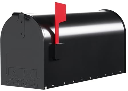 Elite Medium Black Galvanized Steel Post-Mount Mailbox - Black Mailbox - mailboxes for Outside - Large Mailbox - Black Mailbox - Metal Mailbox.