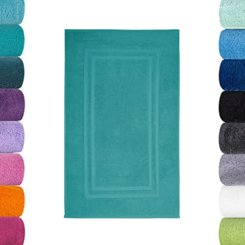 Lavea Badematte, Badteppich, Duschvorleger, Ozeanblau, 50 x 80 cm Premium Frotteeserie Bali | GOTS Zertifiziert, 100% Bio Baumwolle