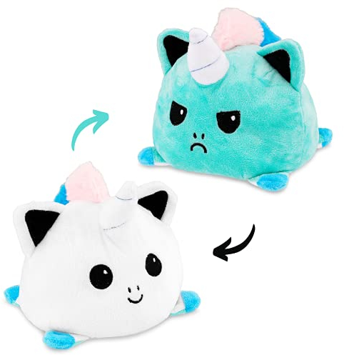 AllBlue Flip Plüschtier | doppelseitiges Design zum wenden | niedliches Geschenk für Kinder | weiches Plüschtier mit wechselbarer Stimmung | einfach Flippen mit 2 Emotionen in Böse & Lieb (Einhorn)