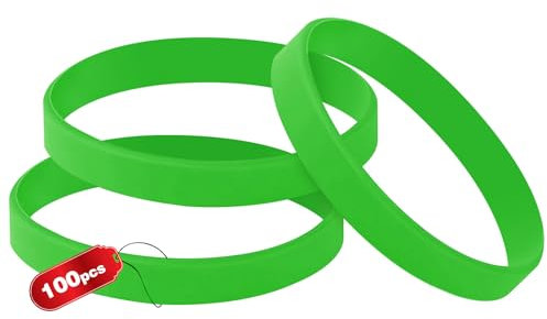 THXIY 100 pezzi braccialetti in silicone per bambini,Vuoti Braccialetto universale Sportive Braccialetti di gomma per ragazze ragazzi verde