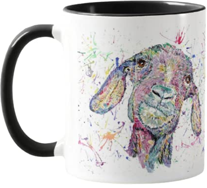 Vixar Goat Farm Animal Aquarelle Arc-en-ciel Art Tasse Tasse colorée Cadeau Anniversaire Travail Bureau Noël Thé Café (Noir)