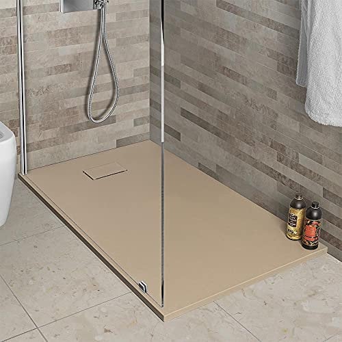 Inbagno Piatto Doccia in Resina, Disponibile in Diverse Misure, Design ultraslim con Effetto Pietra Serie Agorà (80x140, Tortora)