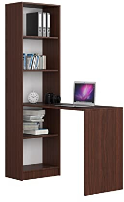 AKORD | Scrivania Smart | Scrivania + Libreria con 5 Ripiani | Al lavoro | In ufficio | A casa | Dimensioni d'ingombro 125 x 180 x 50 cm | Peso 37 kg |Wenge