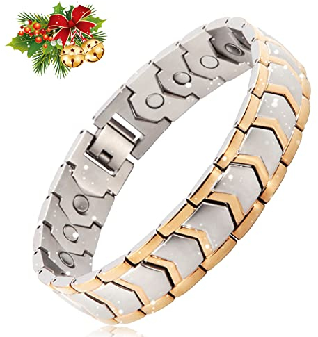 N+NITROLUBE Magnetarmband für Herren EdelstahlStarker Energie Magnetfeldtherapie Schmerzlinderung für Arthritis und Karpaltunnel (21cm, Silber&Gold)