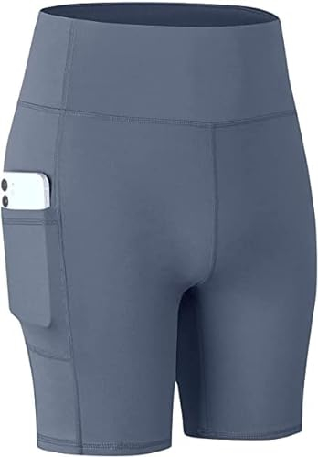 COTOP Radlerhose Damen Kurz, Tights Laufhose mit Tasche, High Waist Leggings Shorts Sommer, Blickdicht Elastisch Sporthose Kurze für Yoga/Fitness/Jogging/Radfahren/Biker(Grau S)