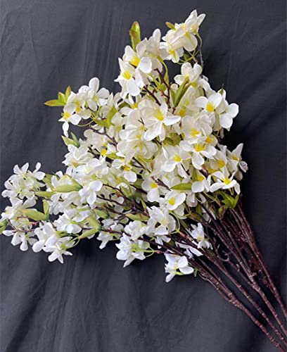 Gladiolus garden 5 Stück künstliche Apfelblütenzweige mit grünen Blättern künstlicher Apfelbaum-Stielpflanze 84 cm lang für Hochzeitszentren Blumenarrangements (weiß)