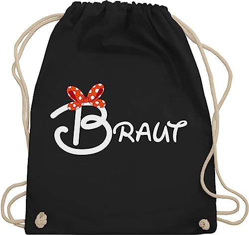 Turnbeutel Rucksack - JGA Junggesellenabschied Frauen - Braut Schleife weiß - Unisize - Schwarz - brauttaschen bachelorette party stoffrucksack junggesellinnenabschied outfit jungesselnabschied